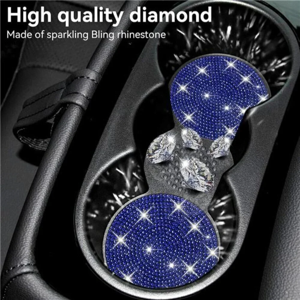 COPY - Blue Car Cup Coasters Bling 2-Pack Universal Non-Slip Cup Vehicle Diamond